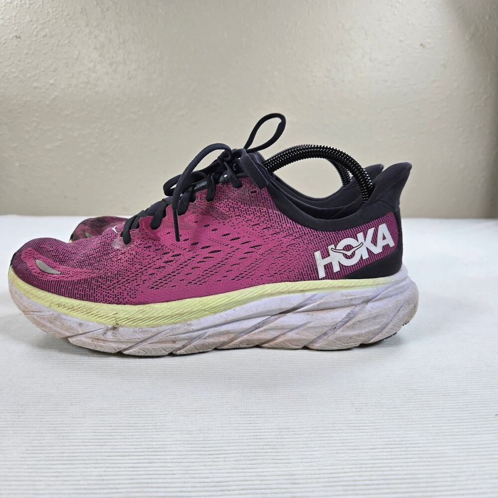 Hoka One Clifton 8 Rose Pink Green Running Training Shoes Women's Size 10B
